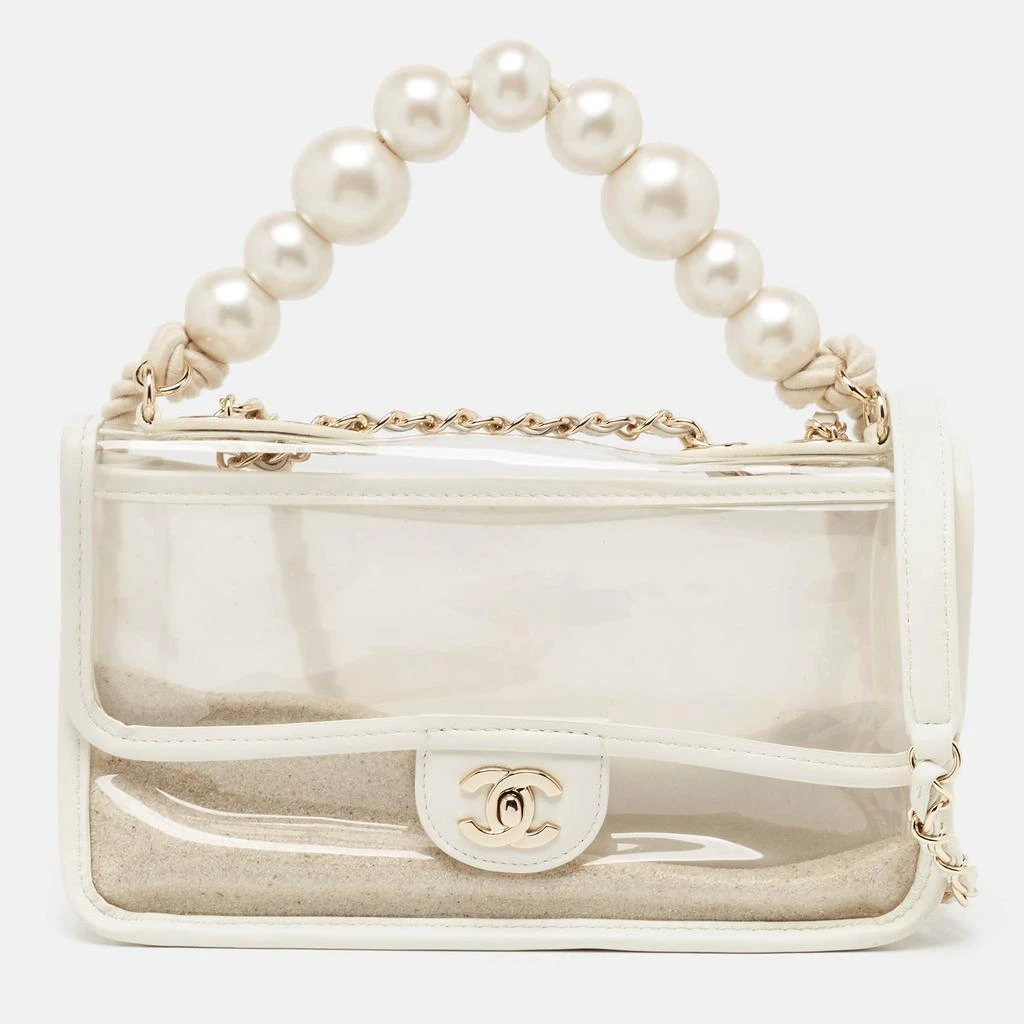 Chanel Chanel White PVC and Leather Sand By The Sea Flap With Pearl Strap Bag  1