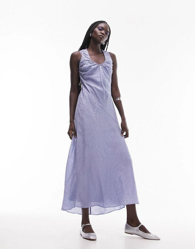 Topshop Topshop crinkled satin maxi dress in blue 1