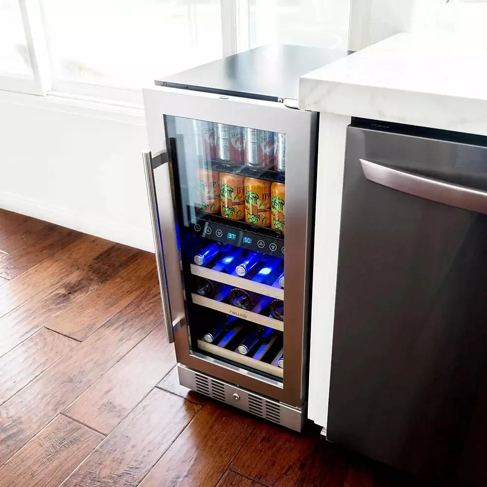 Newair 15" Premium Built-in Dual Zone 9 Bottle and 48 Can Wine and Beverage Fridge in Stainless Steel with SplitShelf 9