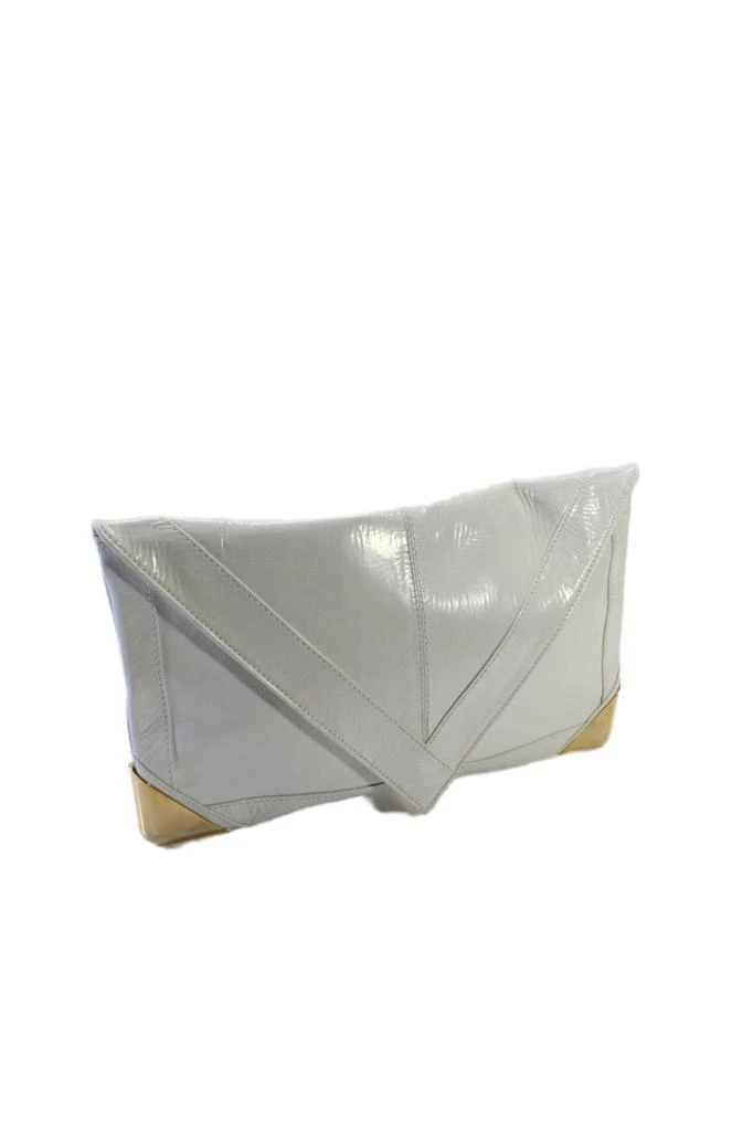 Brian Atwood Womens Leather Gold Tone Accent Flap Envelope Clutch White 2