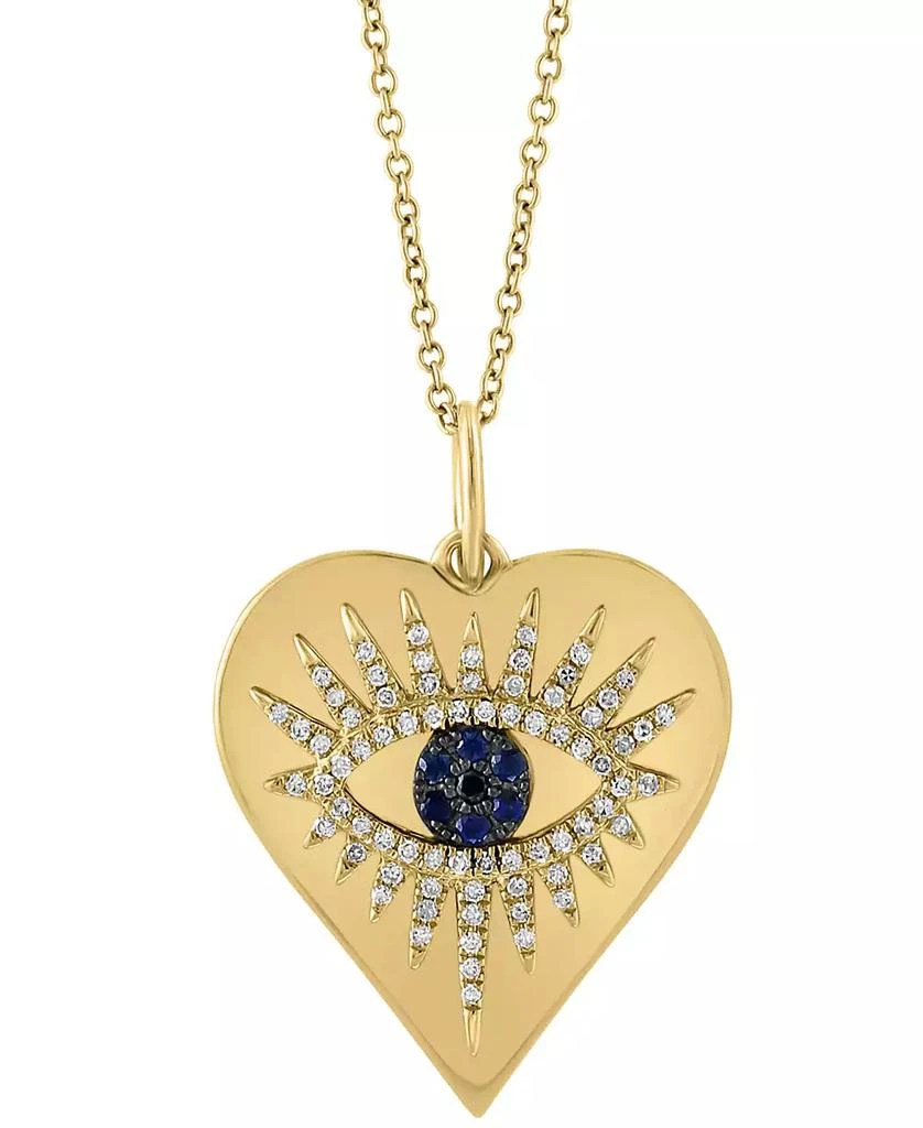 EFFY Collection EFFY® Sapphire (1/20 ct. t.w.) & Diamond (1/4 ct. t.w.) Evil Eye Heart 18" Pendant Necklace in 14k Gold 3