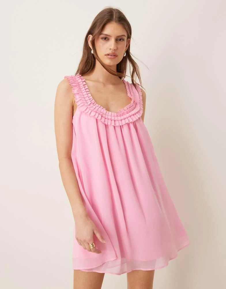 Kiss The Sky Kiss The Sky Dolly off the shoulder frill baby doll mini dress in hot pink