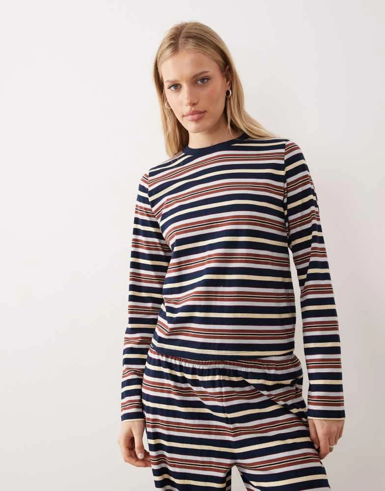 ASOS ASOS DESIGN Taylor longsleeve pyjama top in navy, yellow and brown stripe
