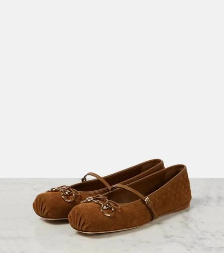 Gucci Gucci Horsebit GG suede ballet flats 4