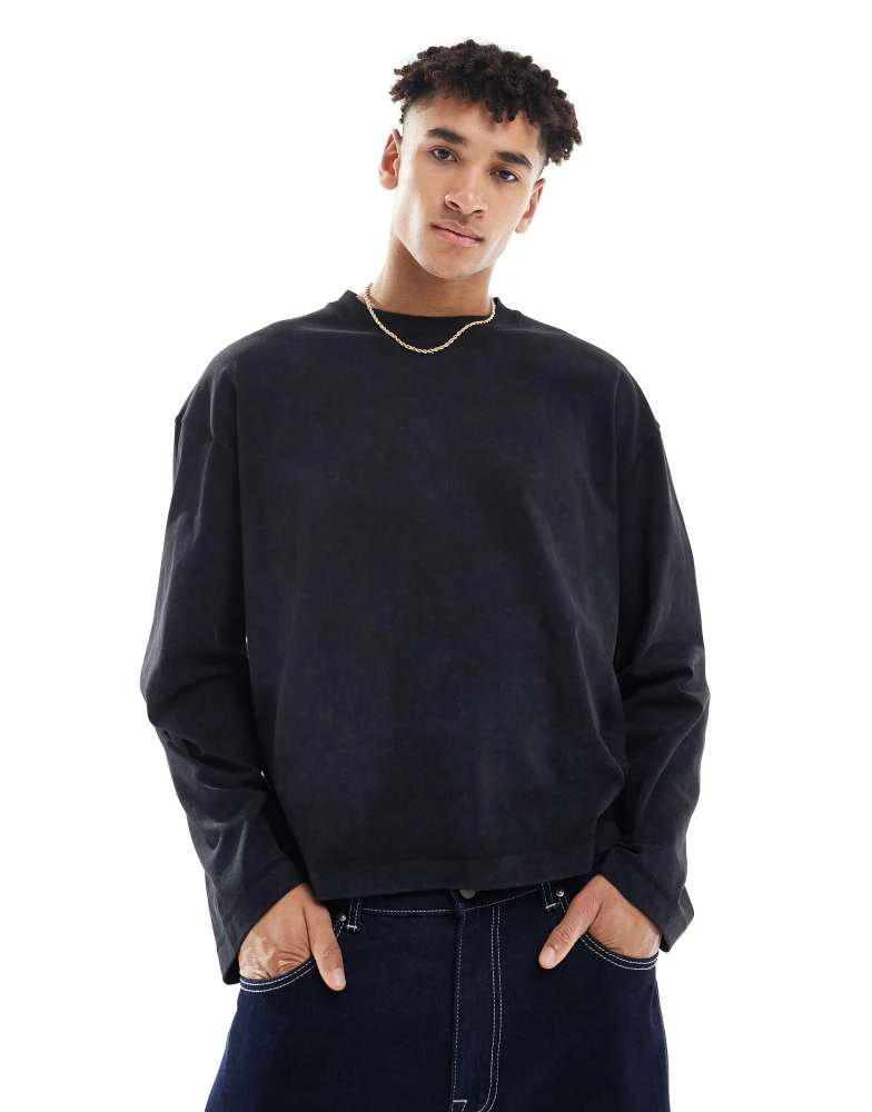 ASOS ASOS DESIGN oversized heavyweight boxy long sleeve washed t-shirt 220gsm in black 1