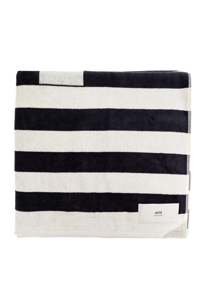 AMI AMI Paris Ami de Coeur Logo Patch Striped Beach Towel