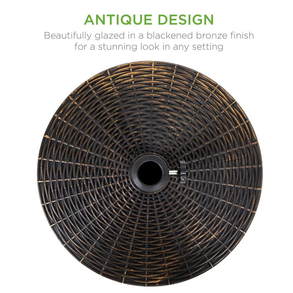 Best Choice Products 55lb Round Wicker Style Resin Patio Umbrella Base Stand w/ 1.75in Hole, Bronze Finish - Black 2