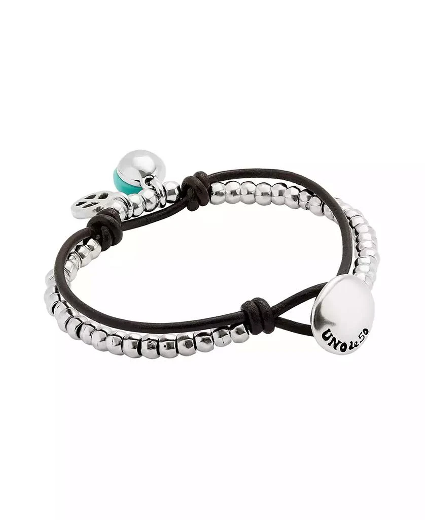 UNOde50 Silver-Plated Beaded Bracelet with Leather and Turquoise Murano Glass Beads 2