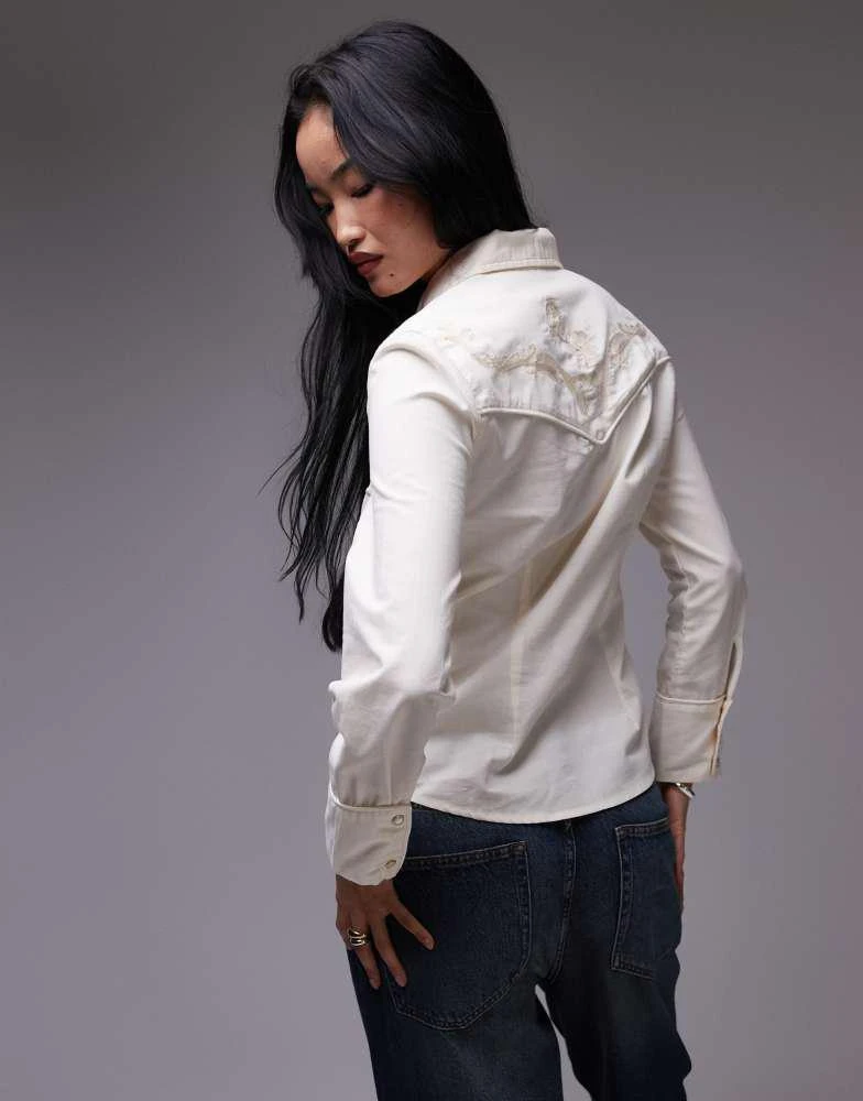 Mango Mango embroidered neck detail western shirt in cream 2