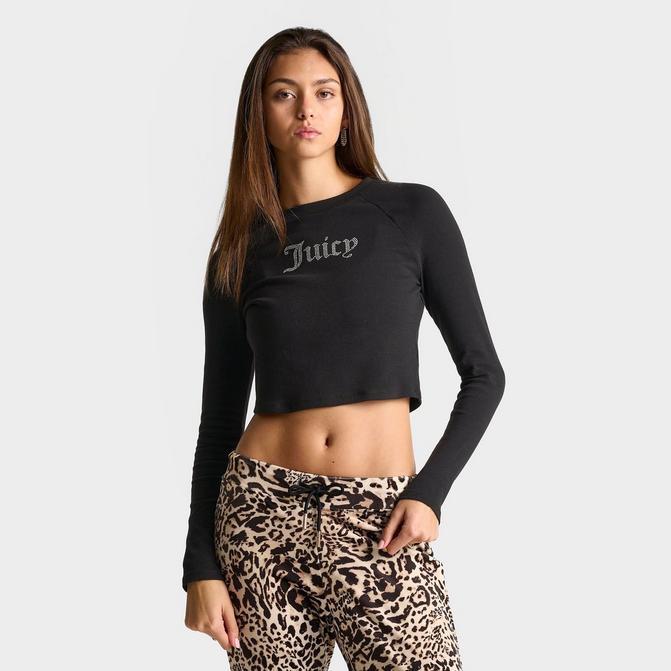 Juicy Couture Women's Juicy Couture Bling Long-Sleeve Cropped T-Shirt