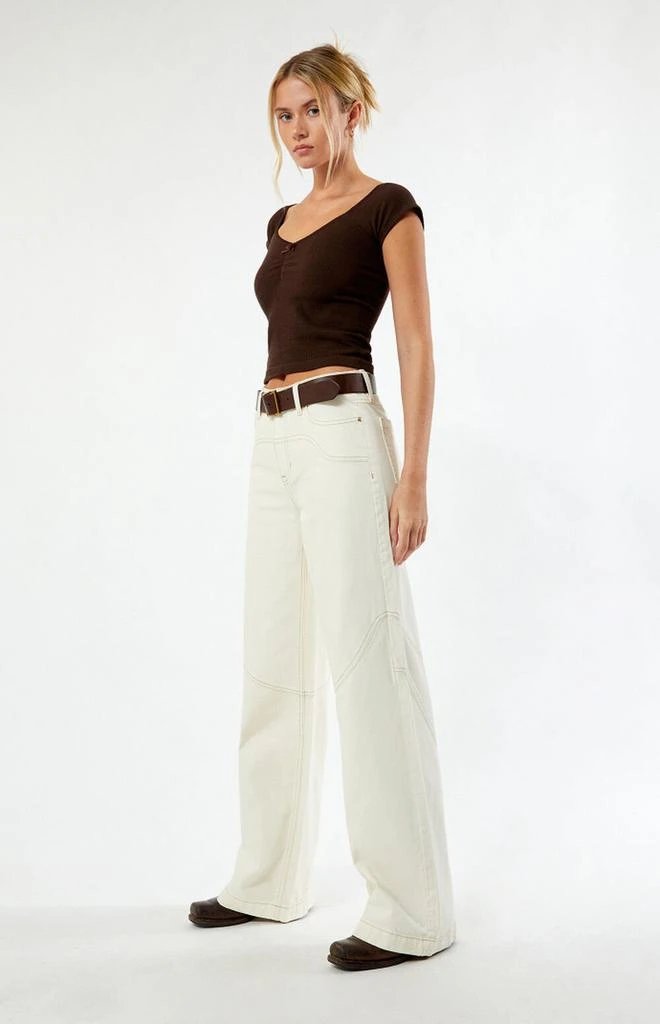 PacSun Jessie Off White Cowboy High Waisted Baggy Jeans 1