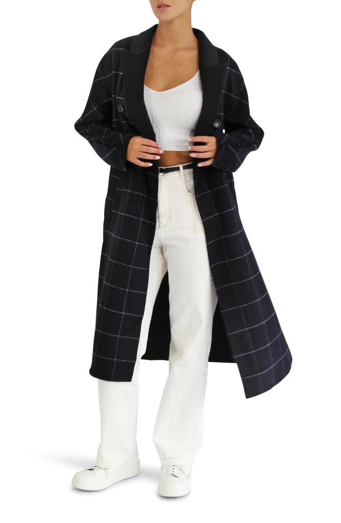 Belle 
Bloom Guest List Windowpane Plaid Wool Blend Coat