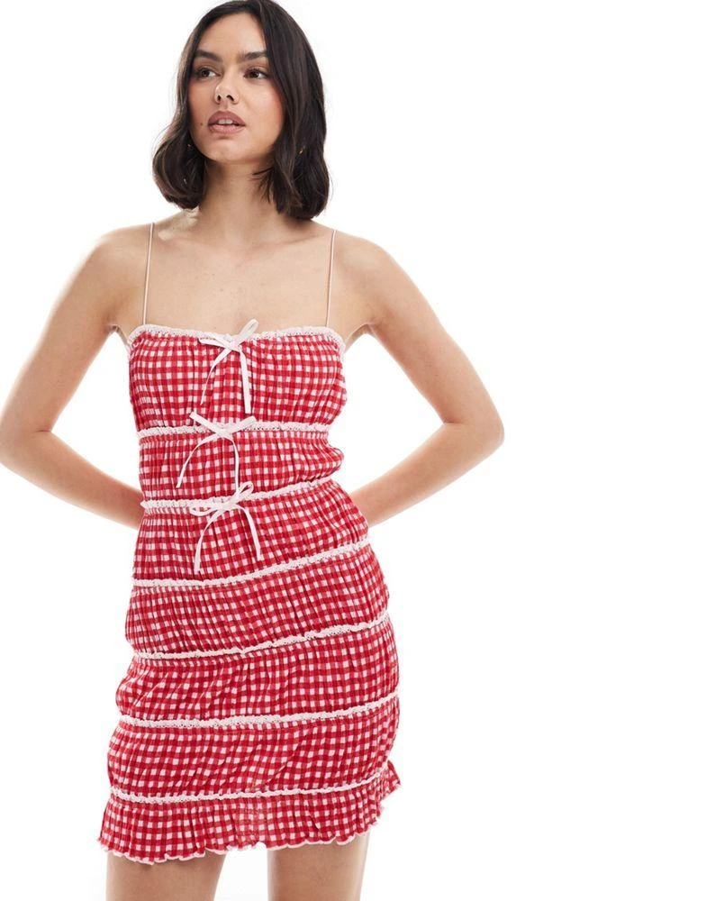 ASOS ASOS DESIGN cami strap with ruching mini dress in red gingham print 1