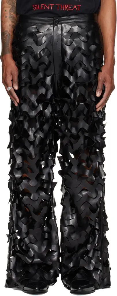 LU'U DAN Black Laser Cut Faux-Leather Trousers