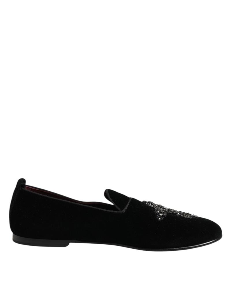 Dolce & Gabbana Velvet Crystal Crown Formal Dress Men's Shoes