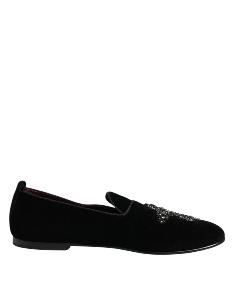 Dolce & Gabbana Velvet Crystal Crown Formal Dress Men's Shoes 1