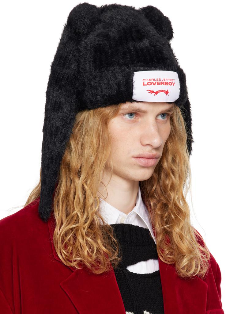 Charles Jeffrey Loverboy Black Fluffy Chunky Rabbit Beanie