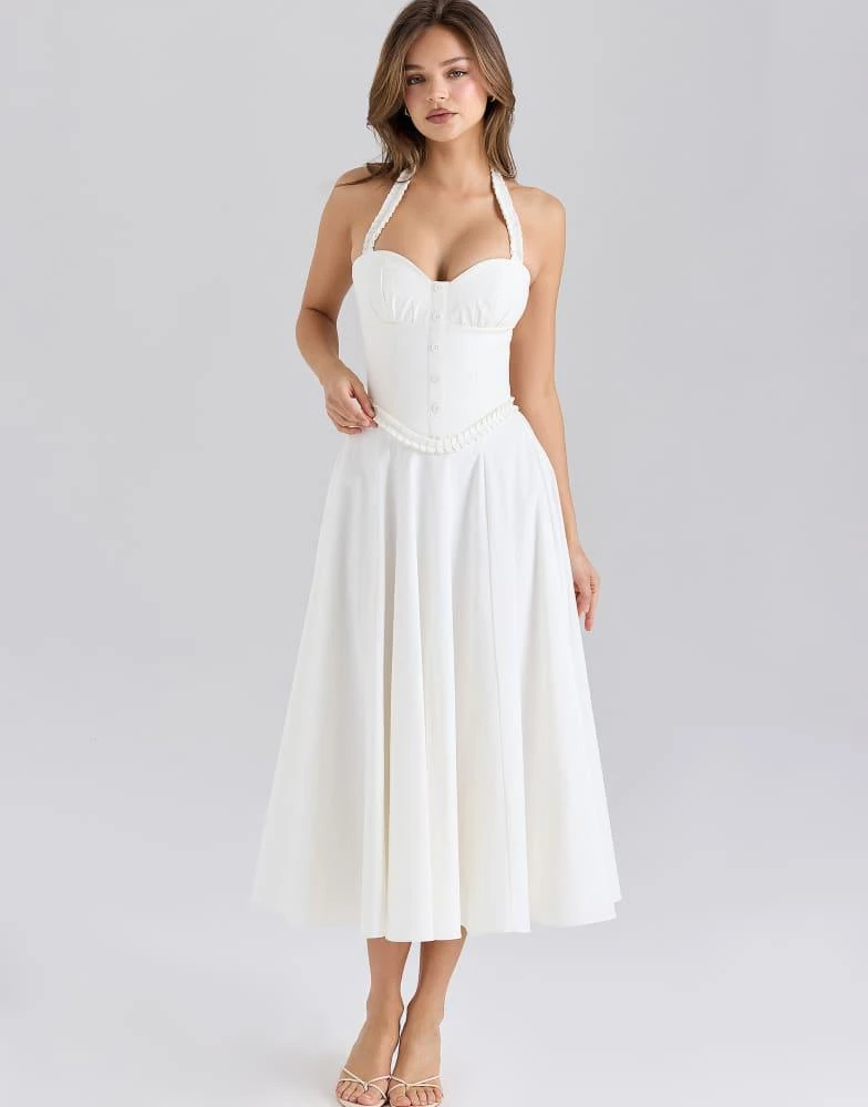 House of CB House of CB Georgie stretch cotton halter neck midi dress in white 1