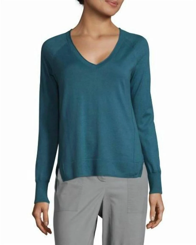 J Brand Pomona V-Neck Cotton Knit Relaxed Fit Sweater In Blue 1