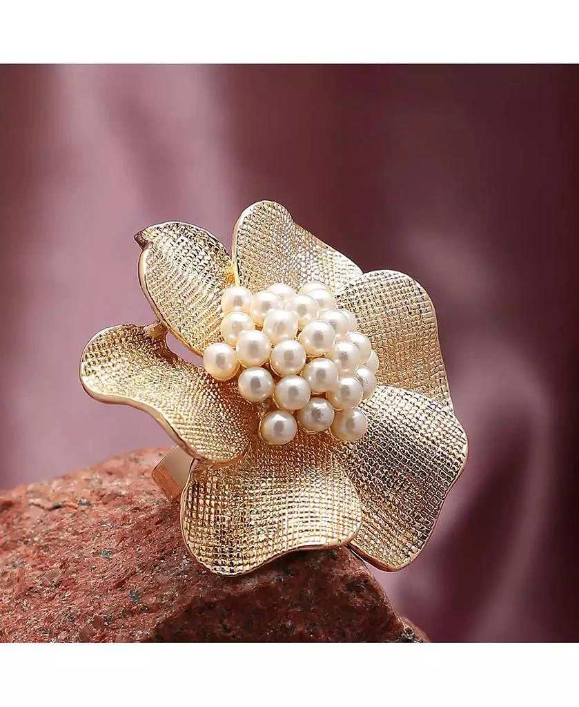 SOHI Women
s Gold  Metallic Flora Statement Ring 3