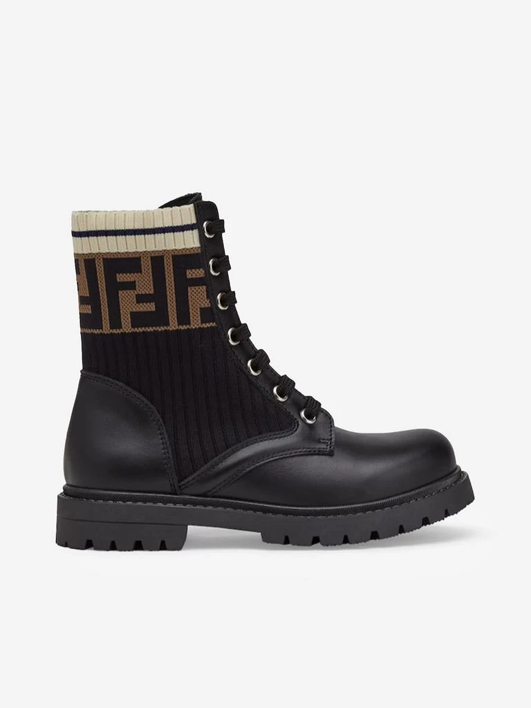 Fendi Fendi Kids Leather FF Logo Biker Boots in Black 2