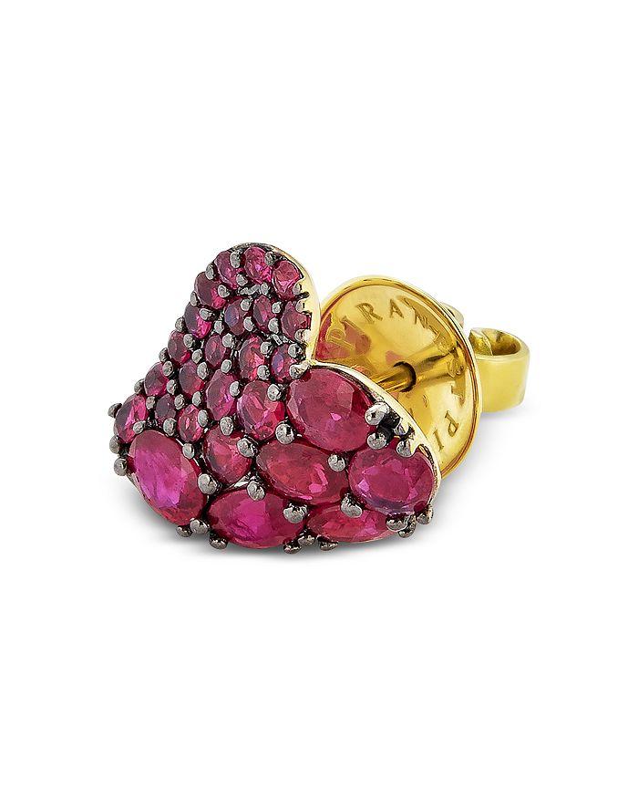 Piranesi 18K Yellow Gold Small Wave Heart Earrings with Rubies