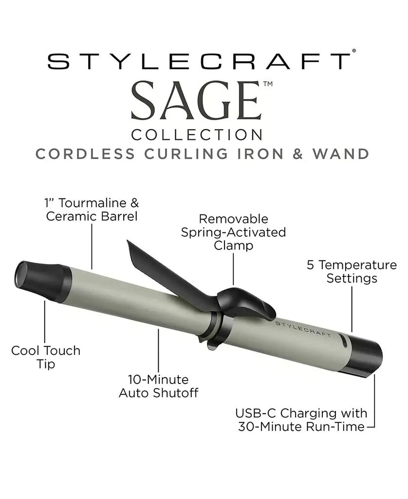StyleCraft Professional Sage Cordless Curling Wand 5