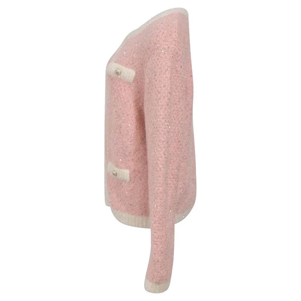 Maje Lurex Knitted Cardigan in Pink Wool 2