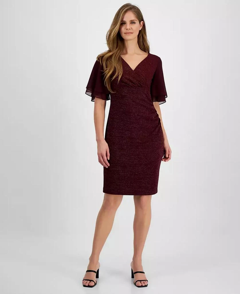 Connected Petite Surplice-Neck Tiered-Ruffle-Sleeve Sheath Dress 1