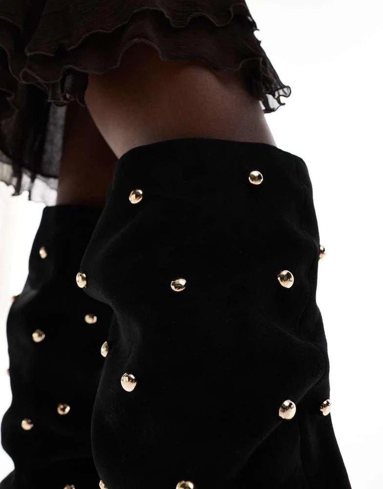ASOS ASOS DESIGN Karma studded heeled over the knee boots in black 3