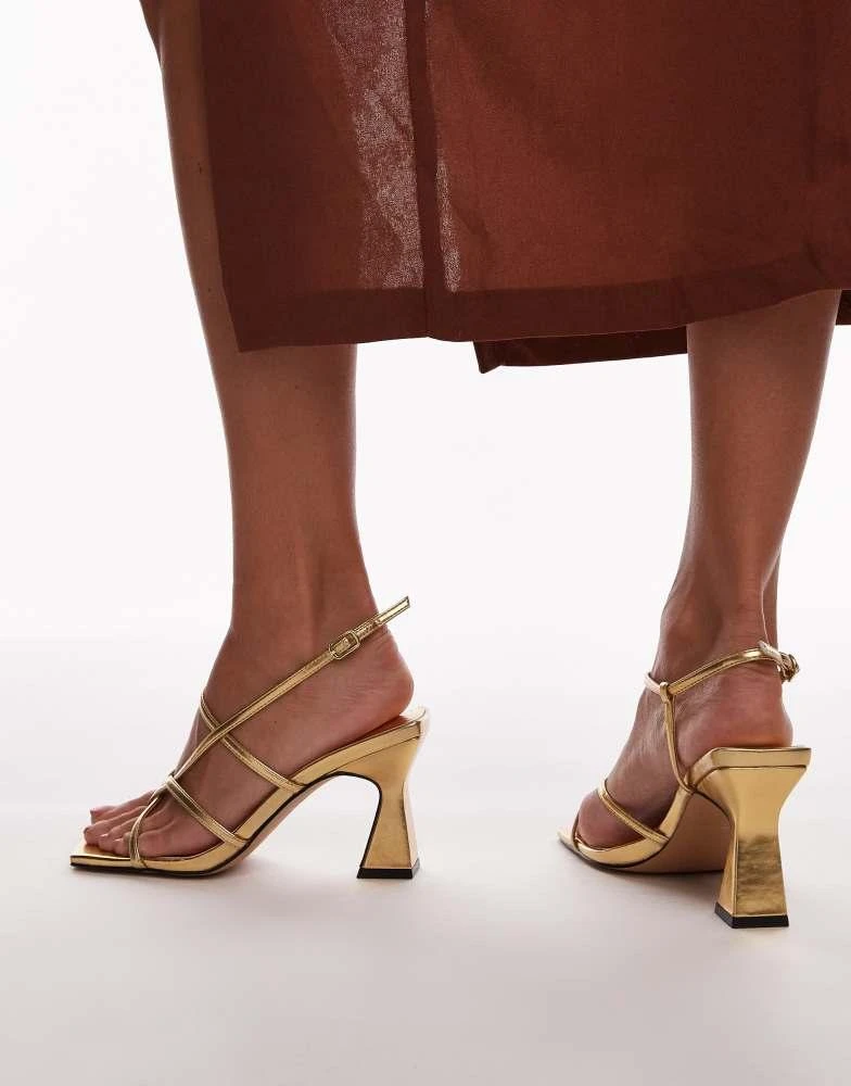 Topshop Topshop Wide Fit Gracy strappy block heeled sandals in gold 4