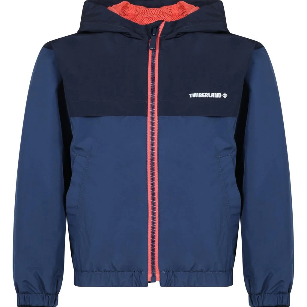Timberland Blue Windbreaker For Boy With Logo 1