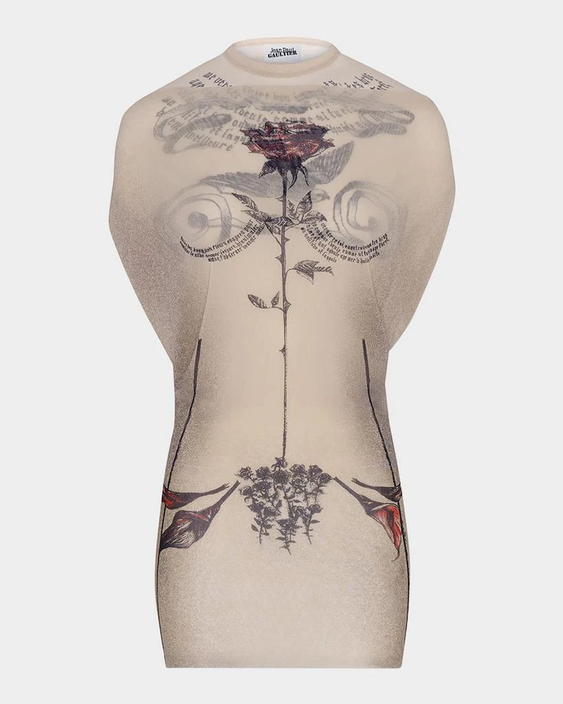 Jean Paul Gaultier Tattoo Rose And Bird Print Layered Mesh Mini Dress 1