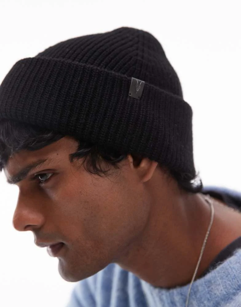 ALL SAINTS AllSaints merino wool fisherman beanie in black 3