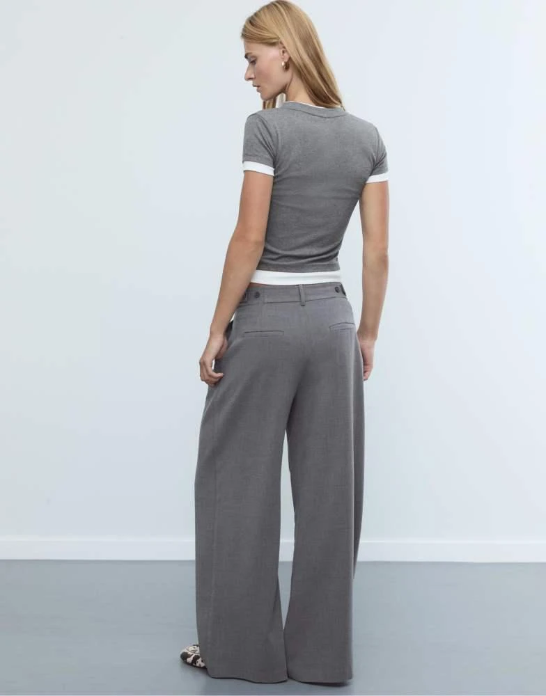 Stradivarius Stradivarius Super wide-leg adjustable trousers in dark grey 4