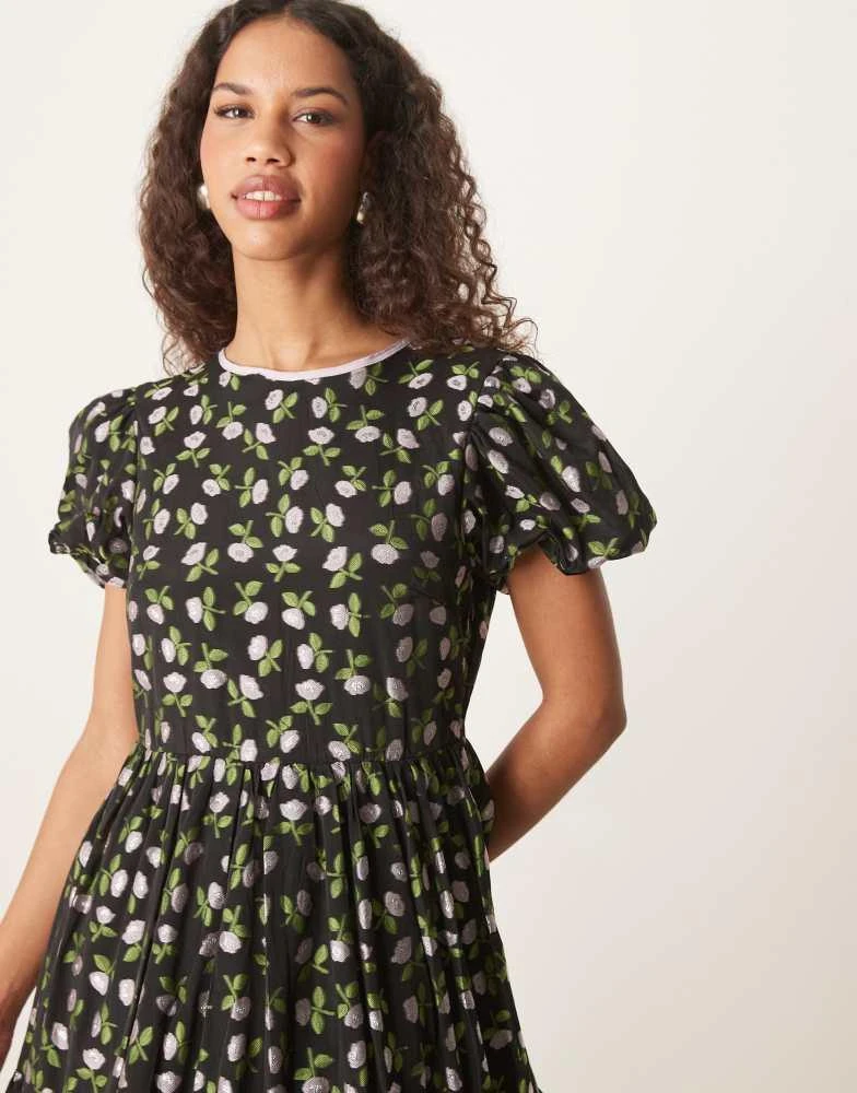 Sister Jane Sister Jane puff sleeve maxi dress in black floral 4