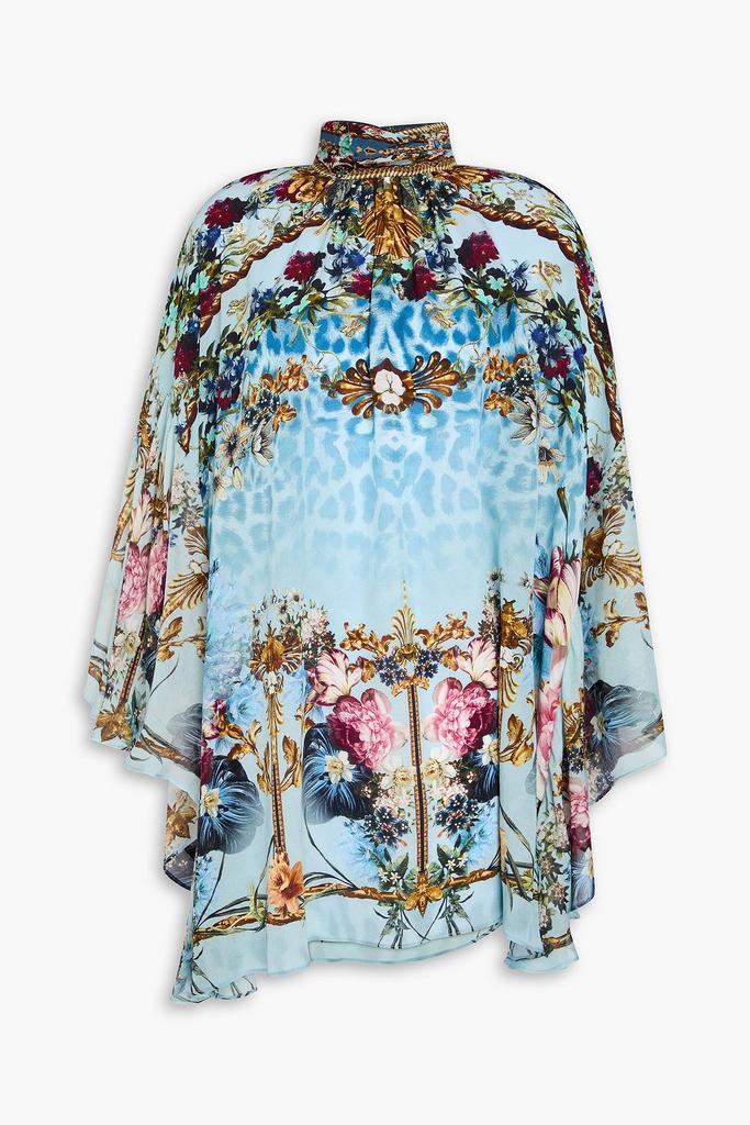 Camilla Embellished printed silk crepe de chine and voile blouse