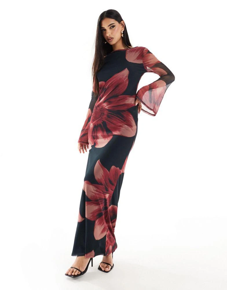 ASOS ASOS DESIGN low back floral mesh maxi dress with angel sleeves in pink floral 2