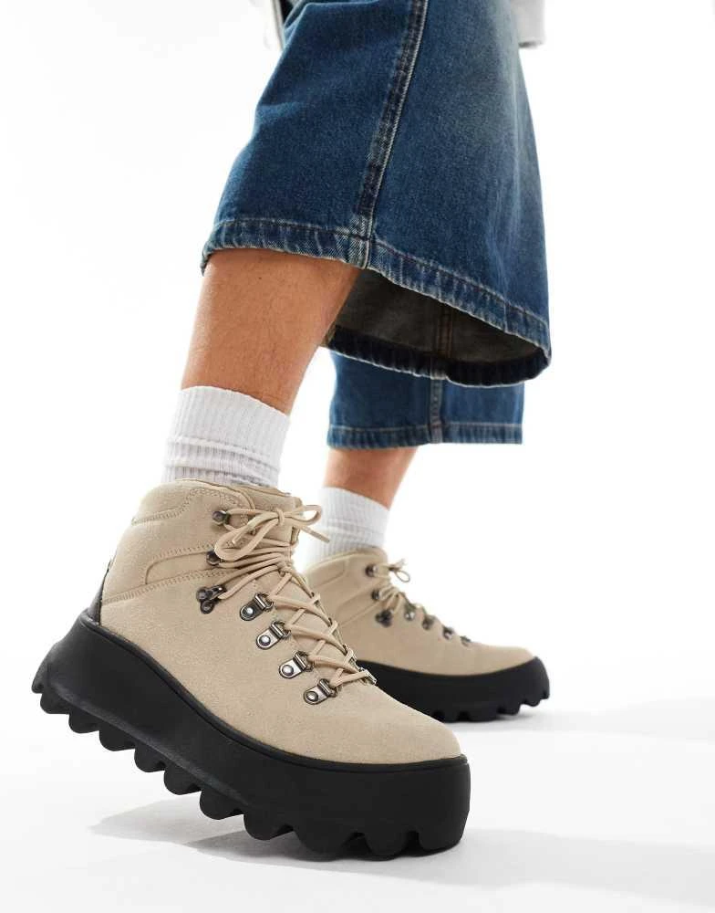 ASOS ASOS DESIGN lace up hiker boot in stone with chunky sole 1