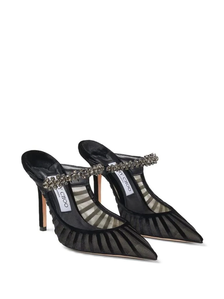 Jimmy Choo Black Flocked Velvet Striped Mesh Bing 100 Pumps With Crystals 2