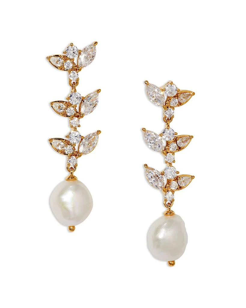 Nadri Ravish Cubic Zirconia & Freshwater Pearl Linear Drop Earrings in Gold Tone 1