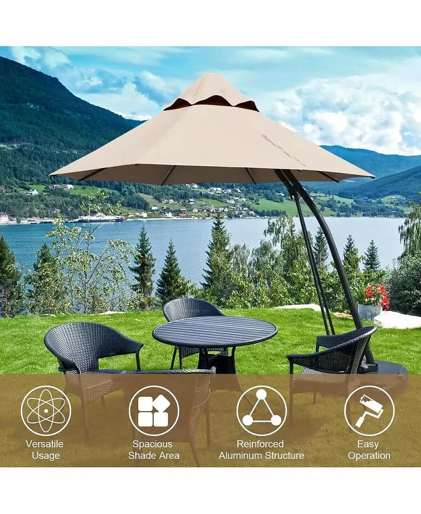 Slickblue Outdoor Cantilever Hanging Umbrella with Base and Wheels 3