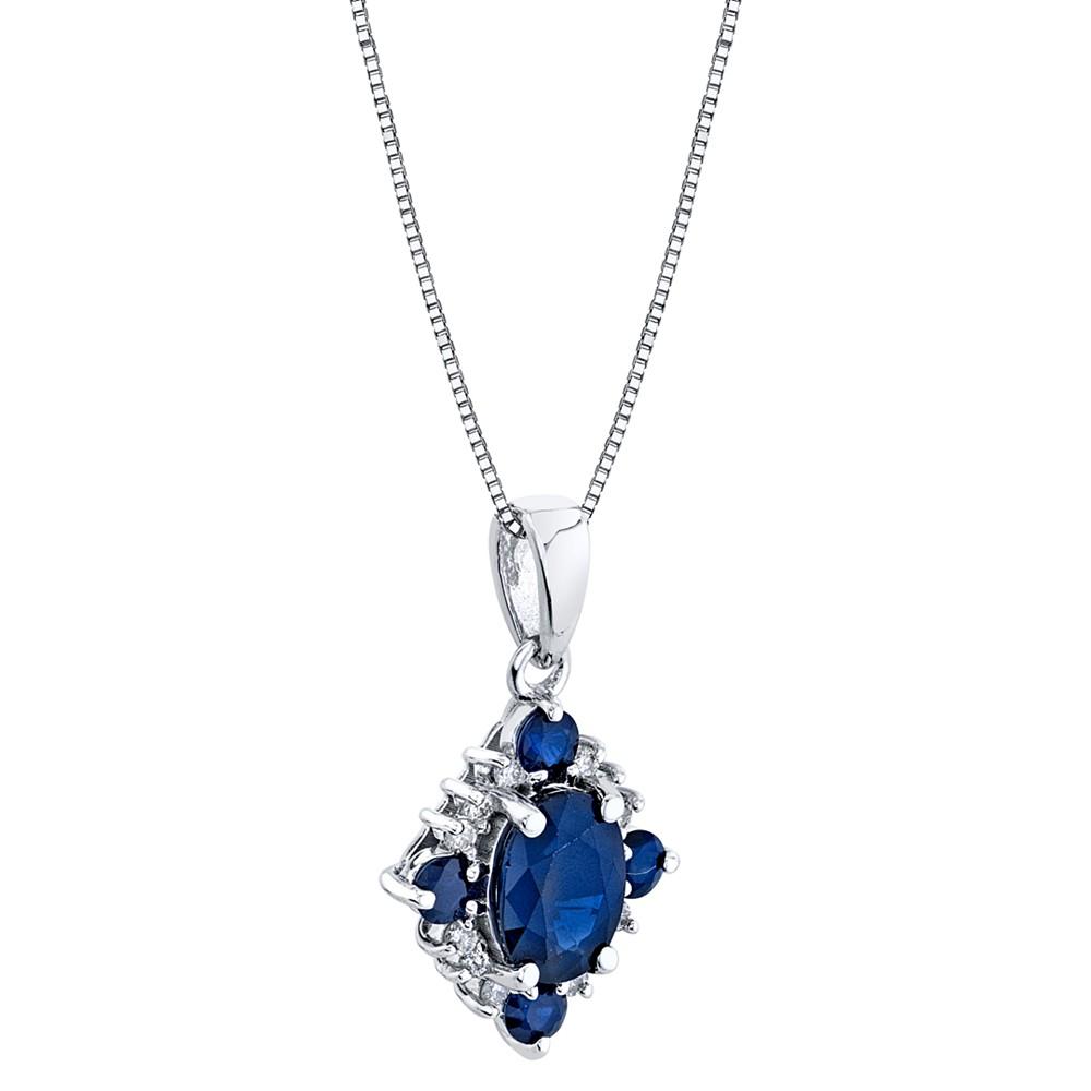 Macy's Sapphire (1-3/8 ct. t.w.) & Diamond (1/10 ct. t.w.) Oval Halo 18" Pendant Necklace in 10k White Gold