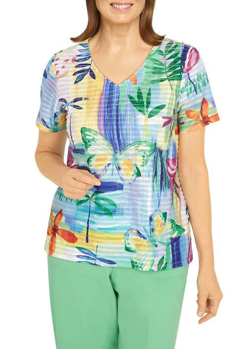 Alfred Dunner Dunner Womens Short Sleeve Butterfly V Neck Top