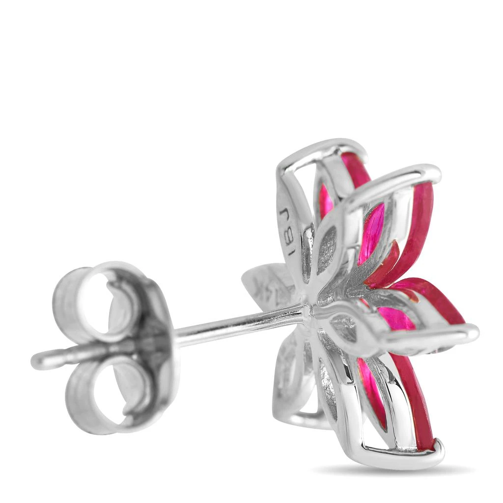 LB Exclusive 14K White Gold 0.01ct Diamond and Ruby Flower Earrings ER4-15657WRU 2