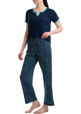 Tommy Hilfiger Hilfiger Women S Henley T Shirt And Printed Pants Pajama Set 4
