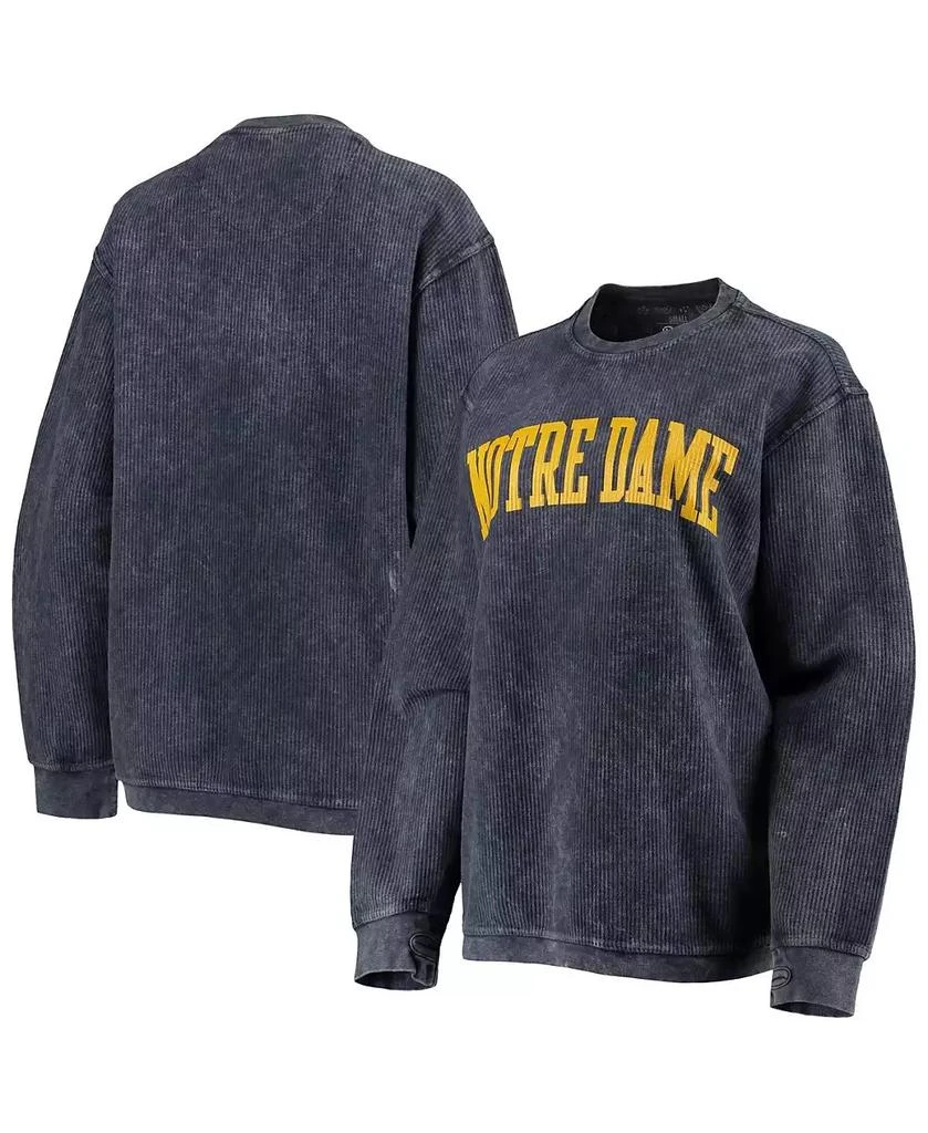 Pressbox Women's Navy Distressed Notre Dame Fighting Irish Comfy Cord Vintage-Like Wash Basic Arch Pullover Sweatshirt 1