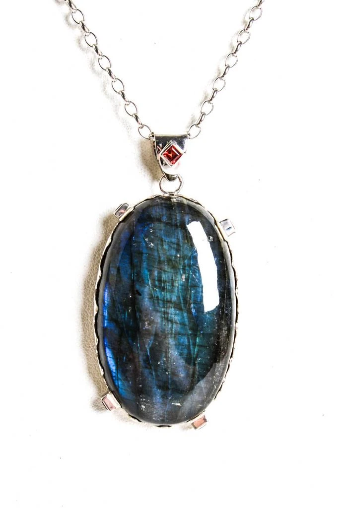 Rarities Womens Sterling Silver Cabochon Labradorite Garnet Necklace 20" 37g 1