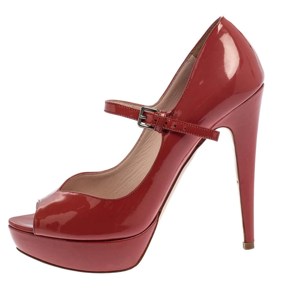 Miu Miu Miu Miu Burgundy Patent Leather Peep Toe Pumps Size 37.5 2