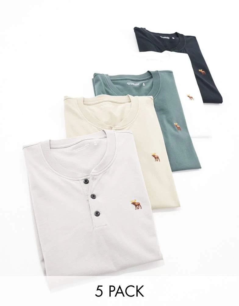 Abercrombie & Fitch Abercrombie & Fitch 5 pack icon logo henley t-shirt in black/greys/taupe/white 1